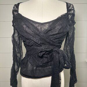 Express Black Lace Semi-Sheer, bustier-style Top- Tie waist size S